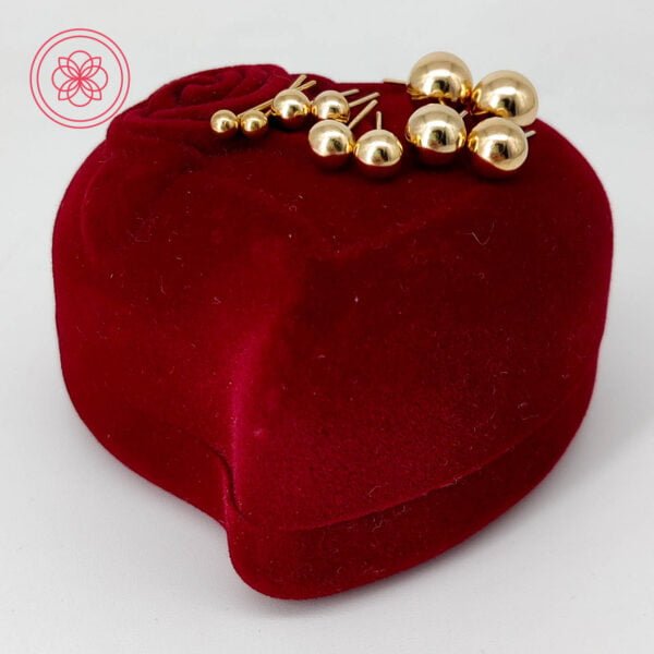 18k Saudi Gold Whole Full Ball Stud Earrings with Gold Pakaw - Image 11