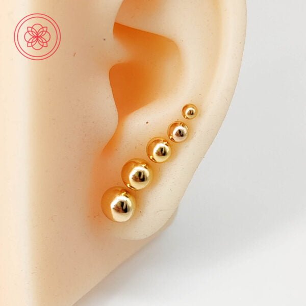 18k Saudi Gold Whole Full Ball Stud Earrings with Gold Pakaw - Image 5
